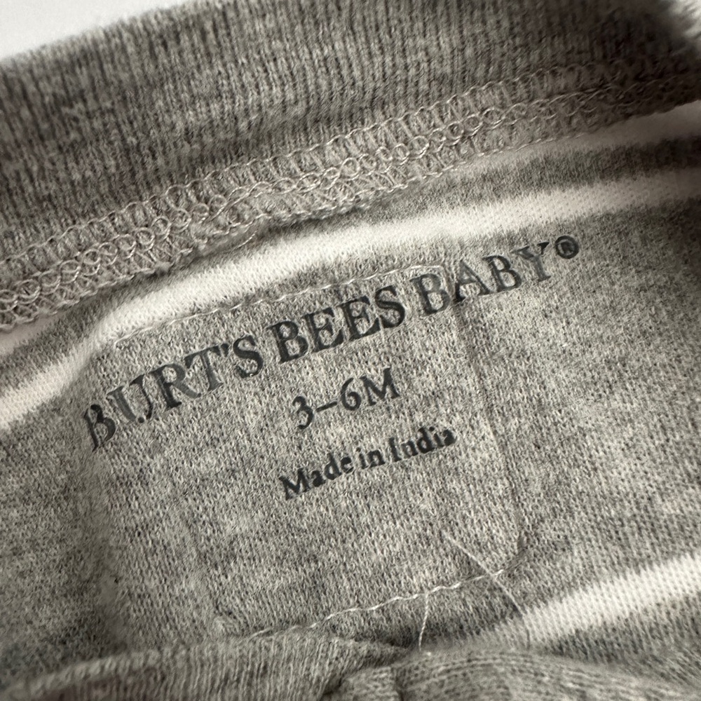 Burt's Bees Baby Gray and Navy Striped Footies - Picture 2 of 3